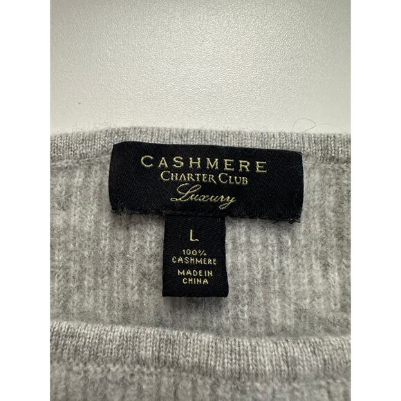 Charter Club Luxury 100% Cashmere Sweater Sz L Scoop Neck Colorblock Neutrals - Picture 3 of 9